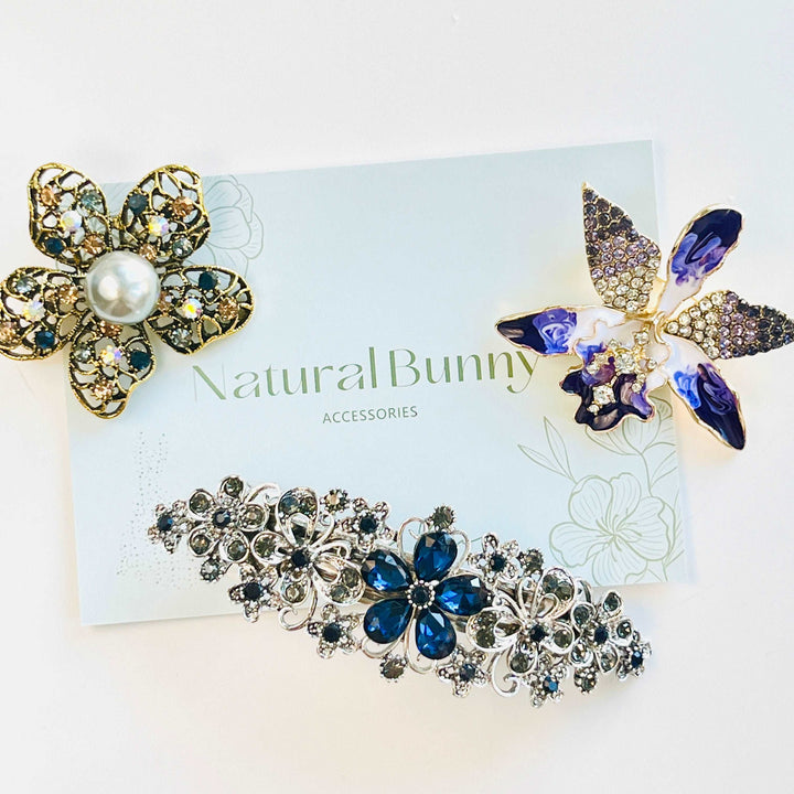 Black Velvet Petunias Hair Barrette