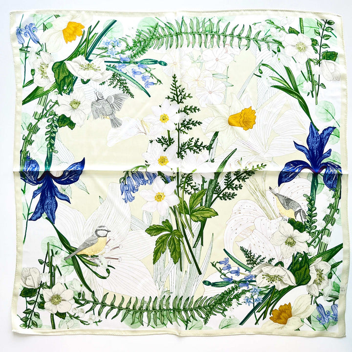 Blooming Flower Print Silk Scarf