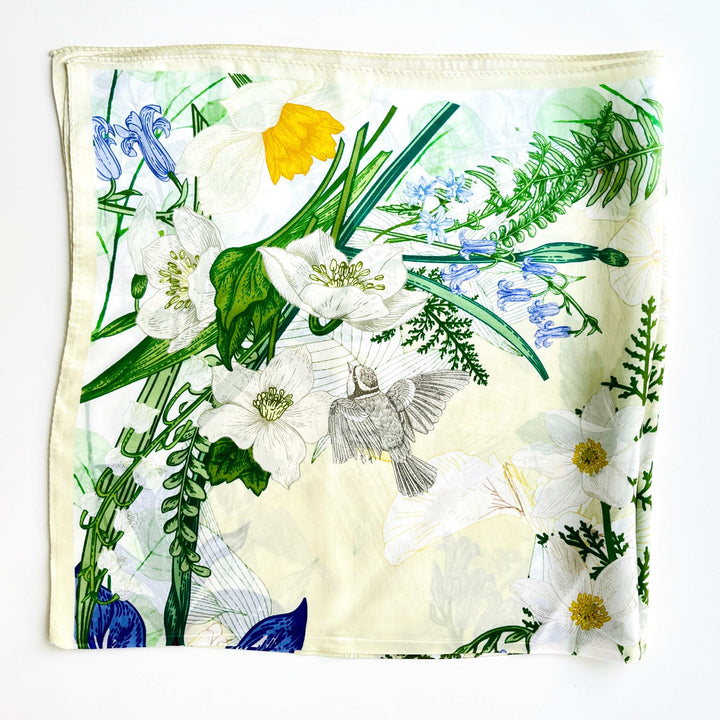 Blooming Flower Print Silk Scarf