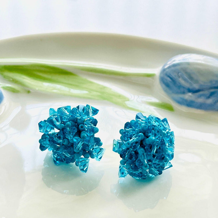 Blue Beaded Hydrangea Stud Earrings - Natural Bunny Accessories