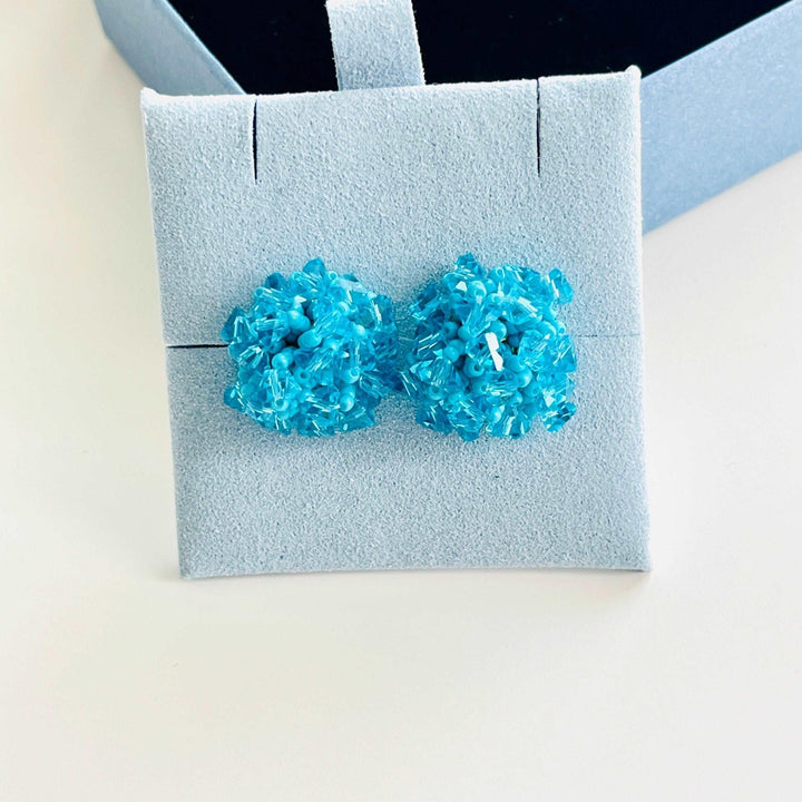 Blue Beaded Hydrangea Stud Earrings - Natural Bunny Accessories