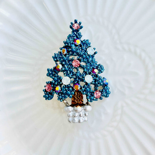 Blue Christmas Tree Brooch
