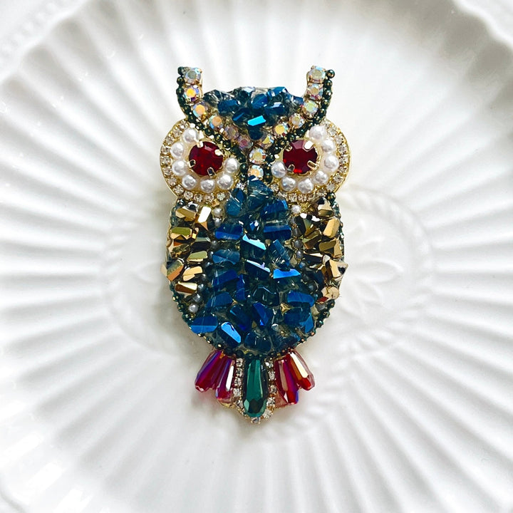 Blue Crystal Owl Brooch - Natural Bunny Accessories