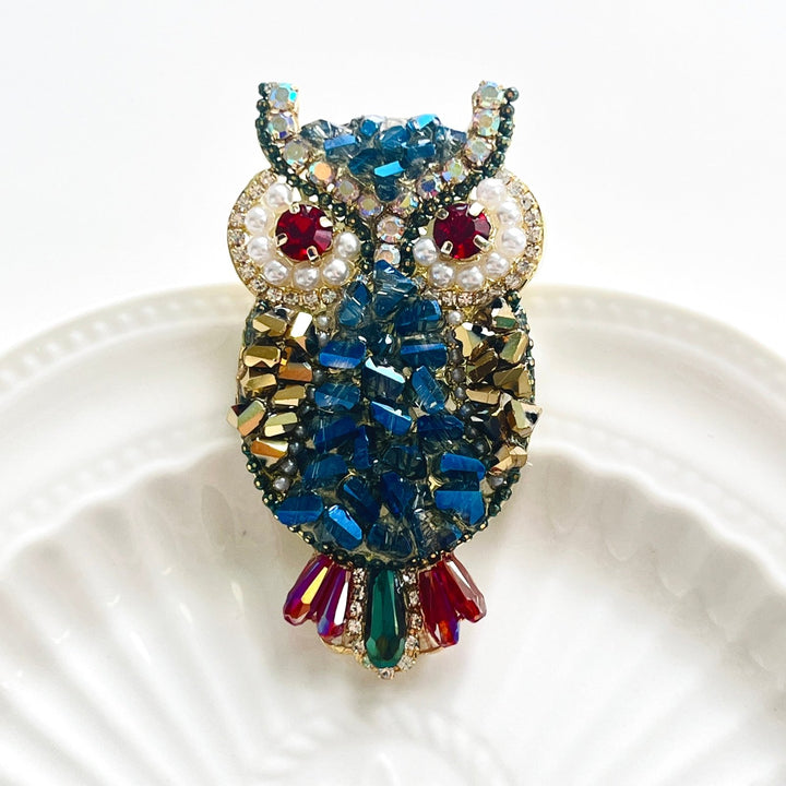 Blue Crystal Owl Brooch - Natural Bunny Accessories