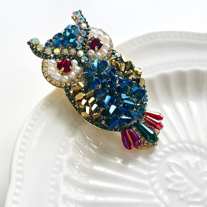 Blue Crystal Owl Brooch - Natural Bunny Accessories