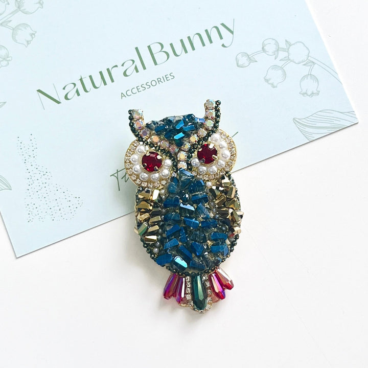Blue Crystal Owl Brooch - Natural Bunny Accessories