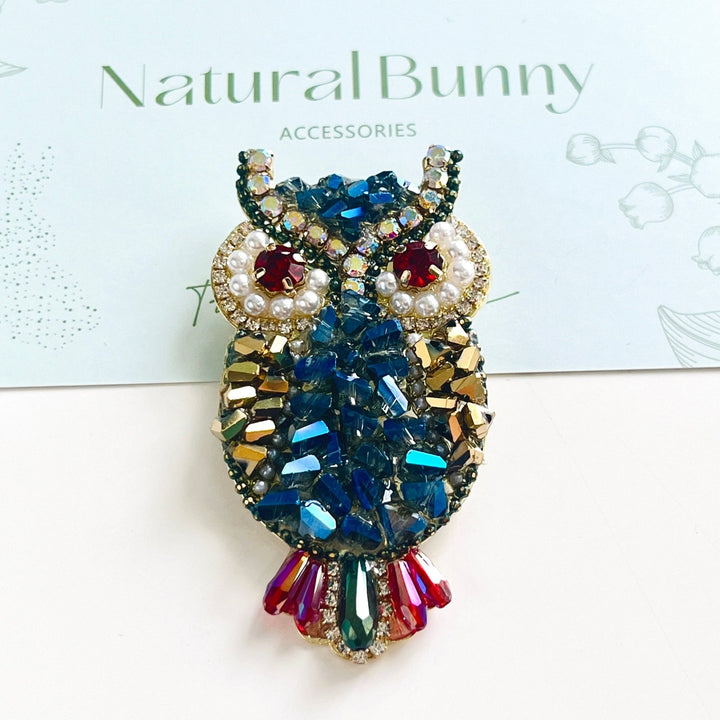 Blue Crystal Owl Brooch - Natural Bunny Accessories