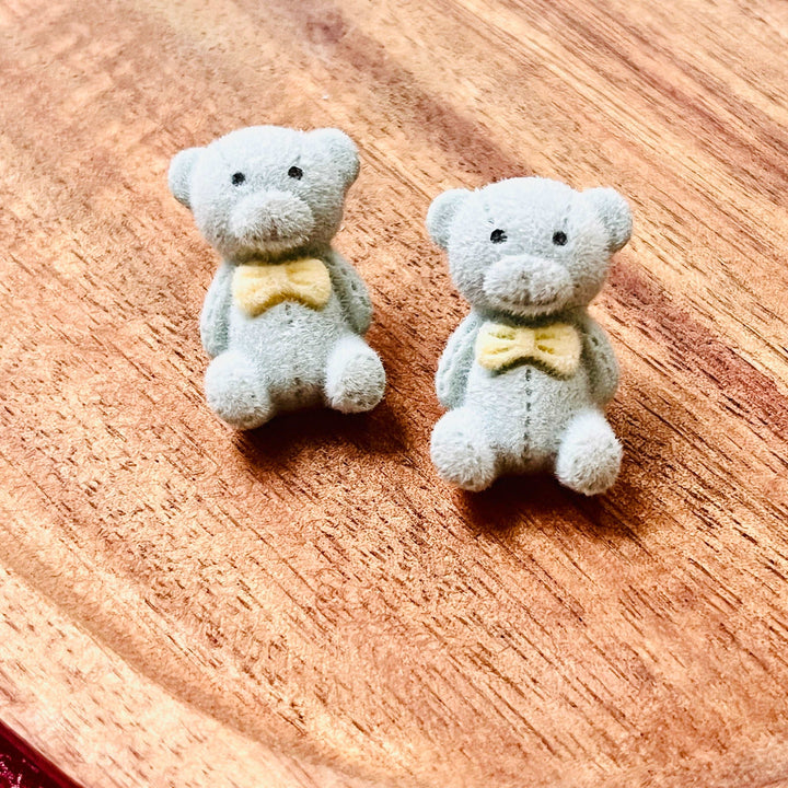 Blue Fuzzy Bear Stud Earrings