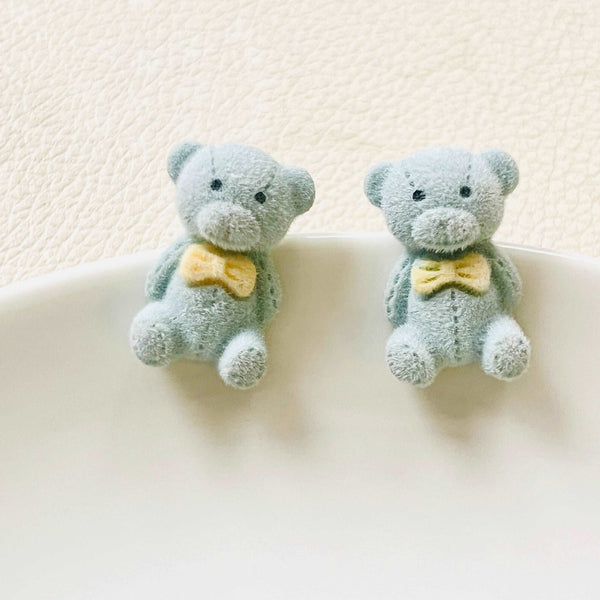 Blue Fuzzy Bear Stud Earrings - Natural Bunny Accessories