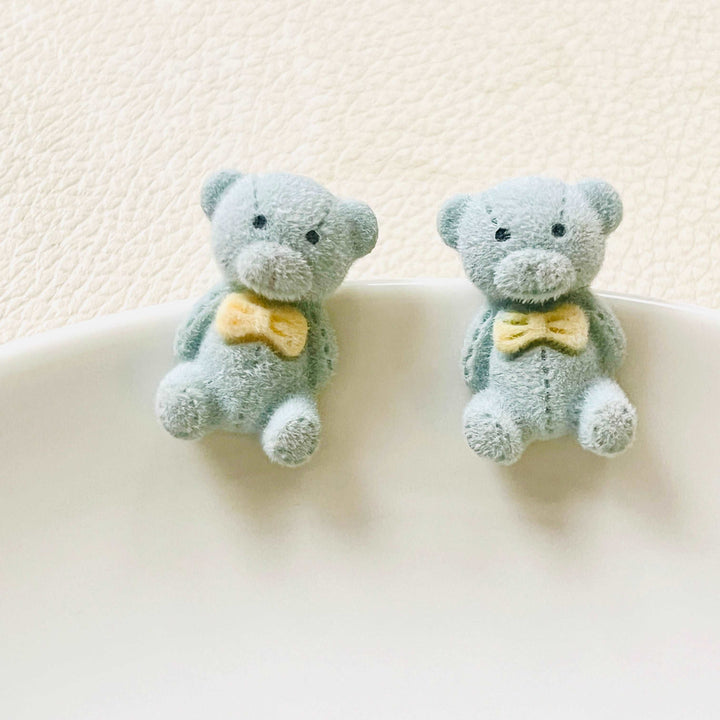 Blue Fuzzy Bear Stud Earrings
