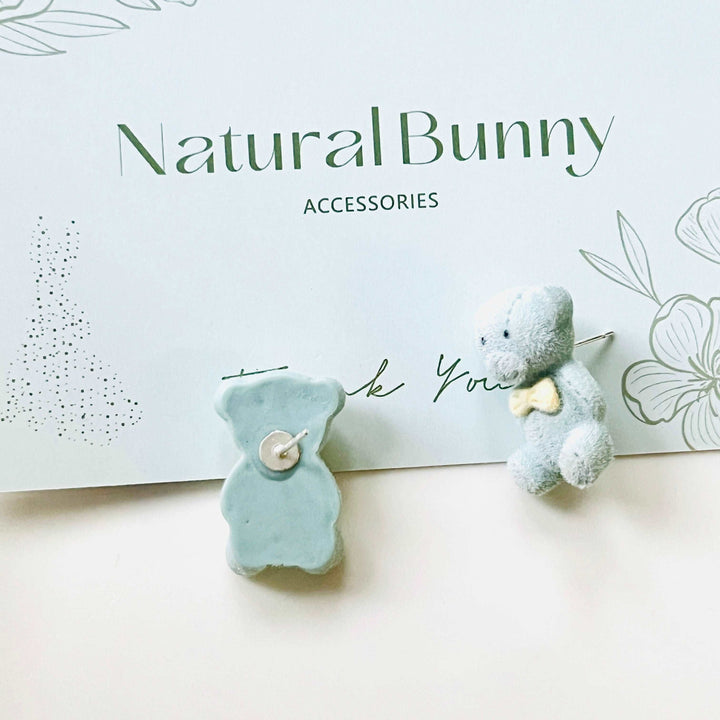 Blue Fuzzy Bear Stud Earrings