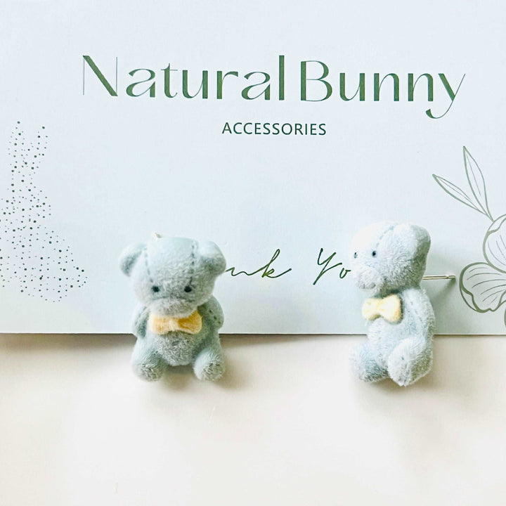 Blue Fuzzy Bear Stud Earrings