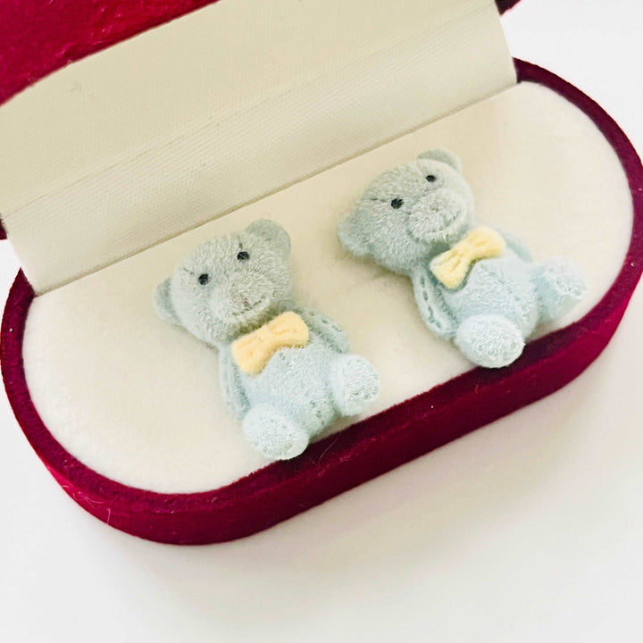 Blue Fuzzy Bear Stud Earrings