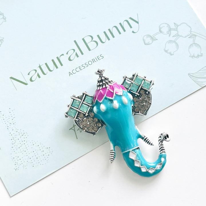 Blue Lucky Elephant Brooch - Natural Bunny Accessories