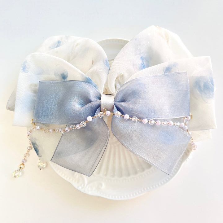 Blue Rose Bow Hair Claw Clip - Natural Bunny Accessories
