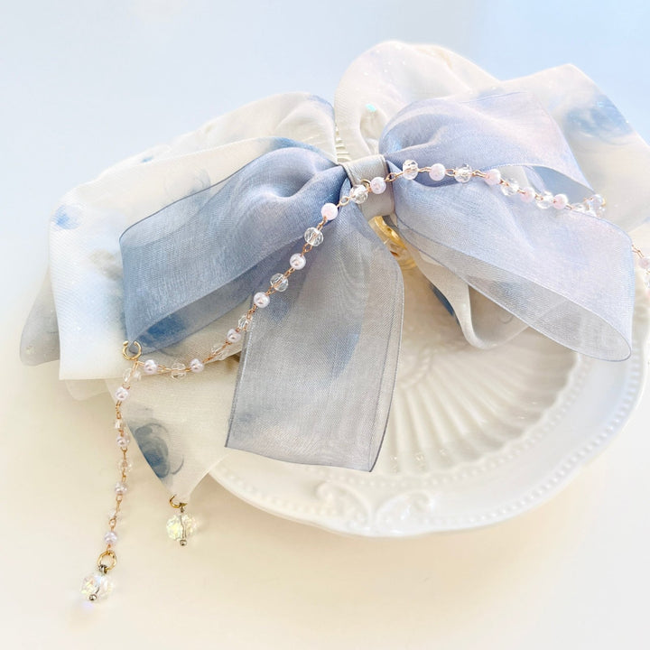 Blue Rose Bow Hair Claw Clip - Natural Bunny Accessories