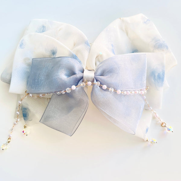 Blue Rose Bow Hair Claw Clip - Natural Bunny Accessories