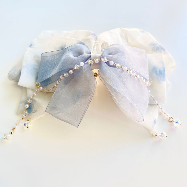 Blue Rose Bow Hair Claw Clip - Natural Bunny Accessories