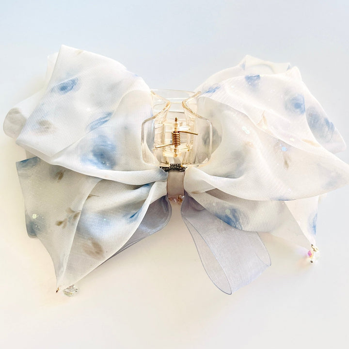 Blue Rose Bow Hair Claw Clip - Natural Bunny Accessories