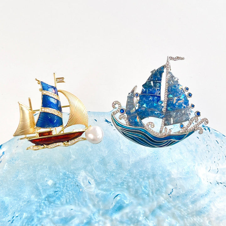 Retro Sailing Schooner Ship Brooch - Natural Bunny Accessories