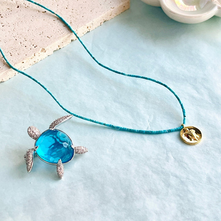 Turtle Pendant Blue Turquoise Beaded Necklace - Natural Bunny Accessories