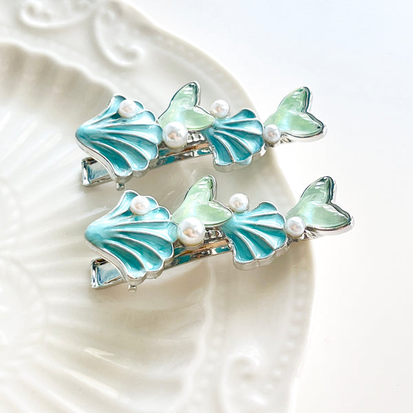 Blue Shell Pearl Duckbill Hair Clip
