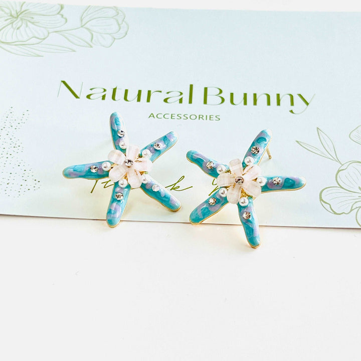 Blue Starfish Flower Stud Earrings