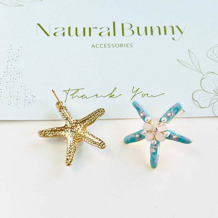 Blue Starfish Flower Stud Earrings