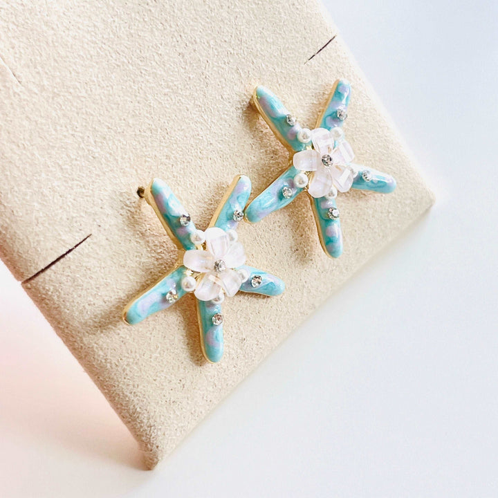 Blue Starfish Flower Stud Earrings