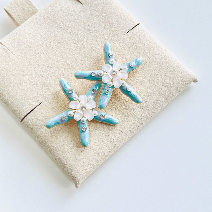 Blue Starfish Flower Stud Earrings