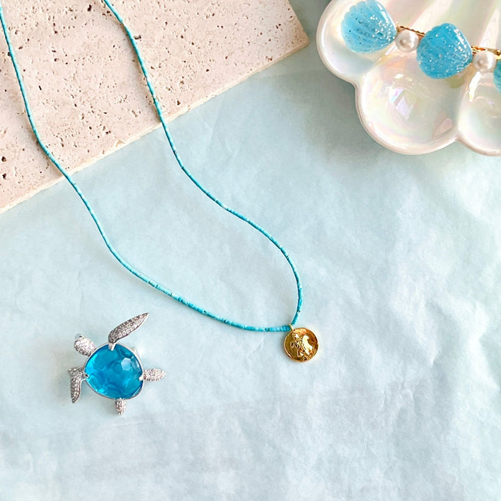 Turtle Pendant Blue Turquoise Beaded Necklace - Natural Bunny Accessories