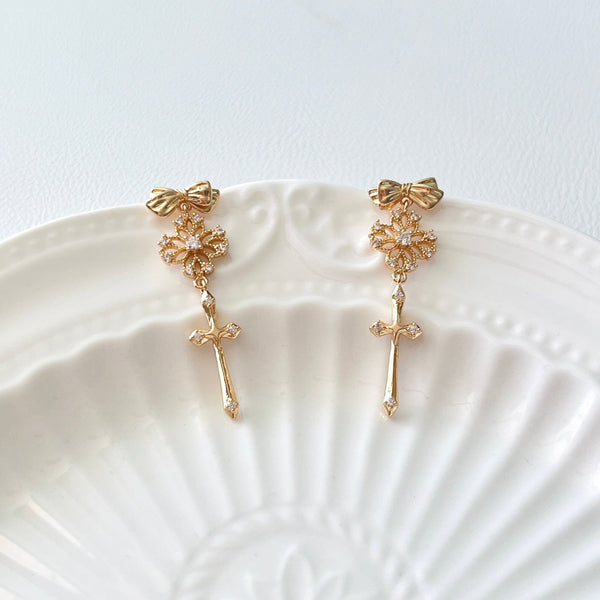 Bowknot Cross Drop Earrings - Natural Bunny Accessories