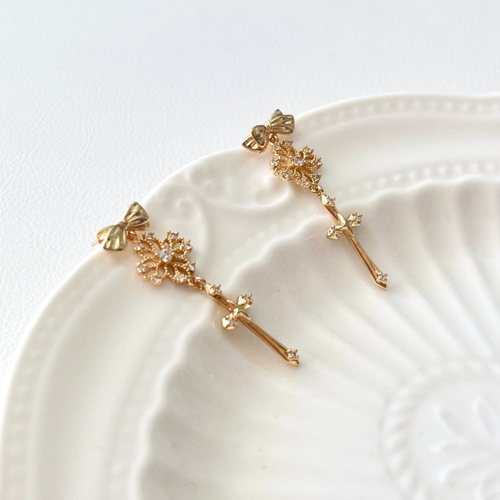 Bowknot Cross Drop Earrings - Natural Bunny Accessories