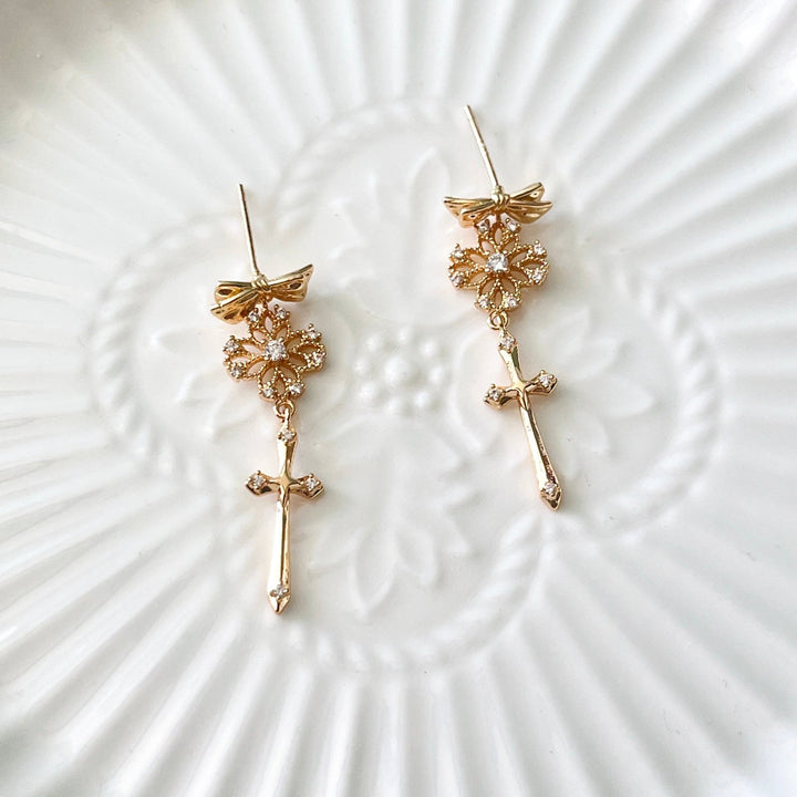 Bowknot Cross Drop Earrings - Natural Bunny Accessories