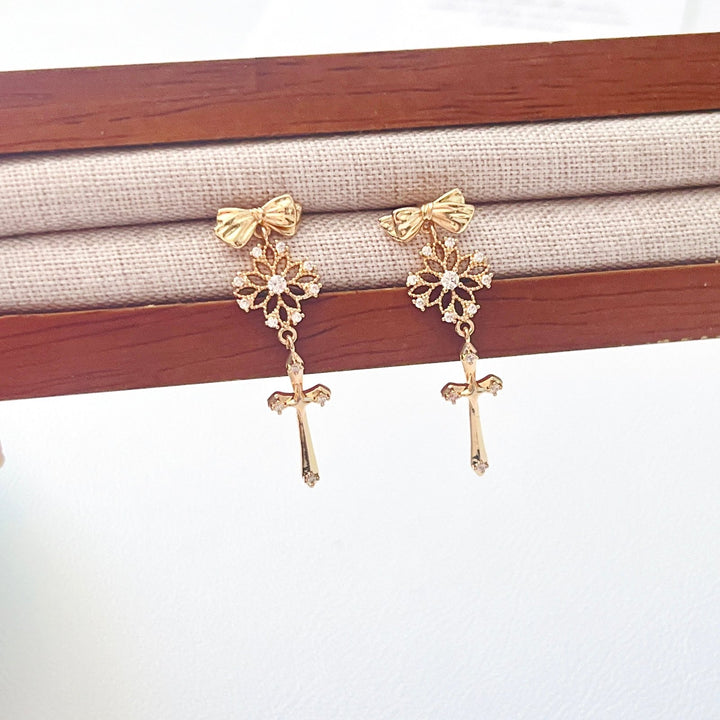 Bowknot Cross Drop Earrings - Natural Bunny Accessories
