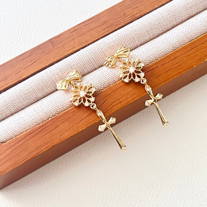 Bowknot Cross Drop Earrings - Natural Bunny Accessories