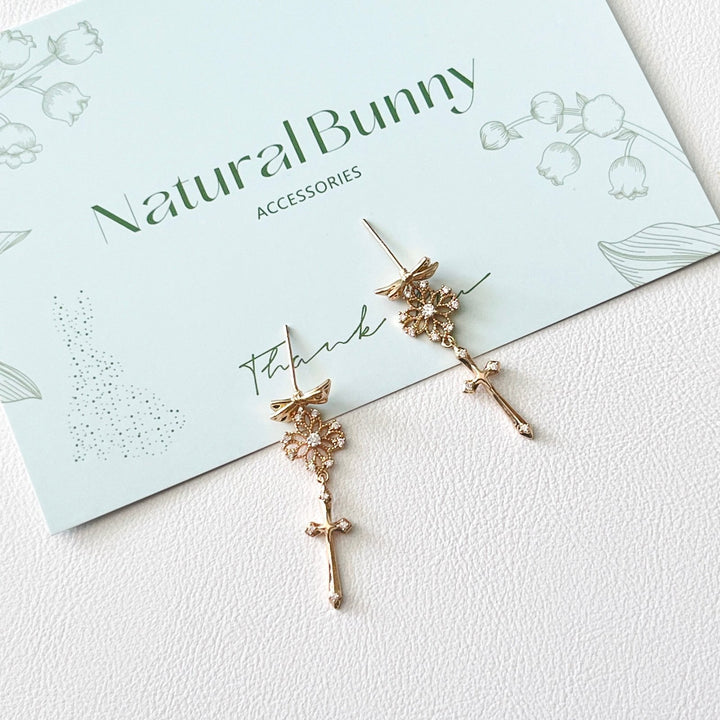 Bowknot Cross Drop Earrings - Natural Bunny Accessories