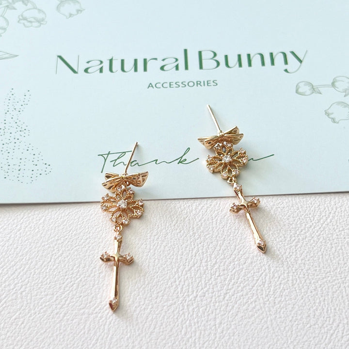 Bowknot Cross Drop Earrings - Natural Bunny Accessories