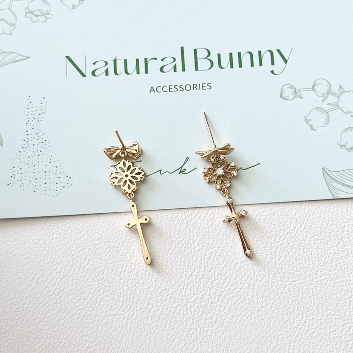 Bowknot Cross Drop Earrings - Natural Bunny Accessories