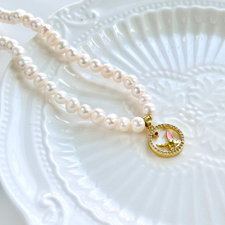Bunny Pendant Freshwater Pearl Necklace