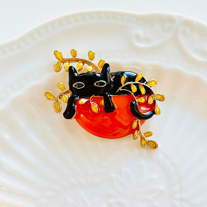 Cat On A Flower Pot Brooch