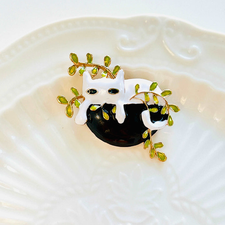 Cat On A Flower Pot Brooch