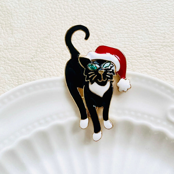Cat With Santa Hat Brooch