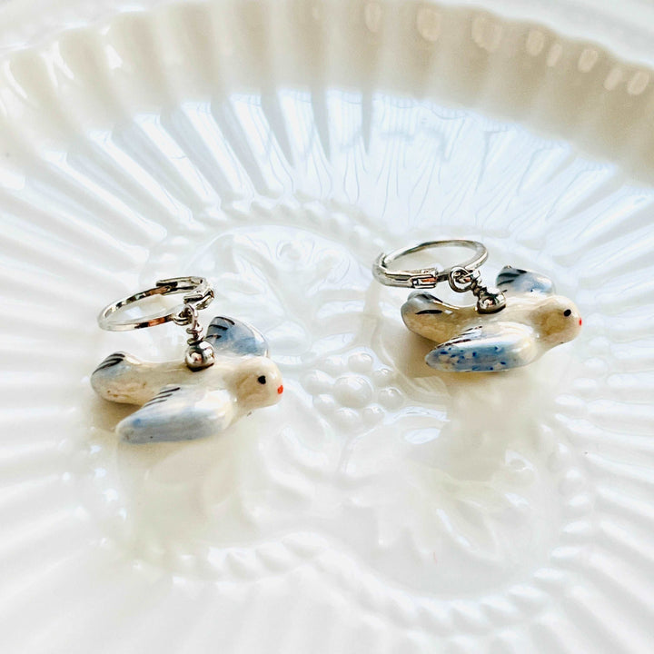 Ceramic Pigeon Hoop Earrings