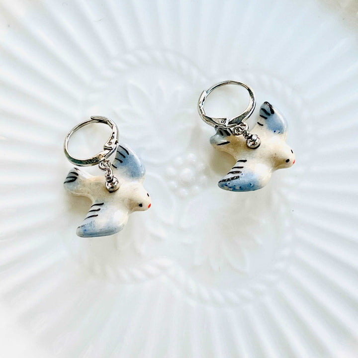Ceramic Pigeon Hoop Earrings