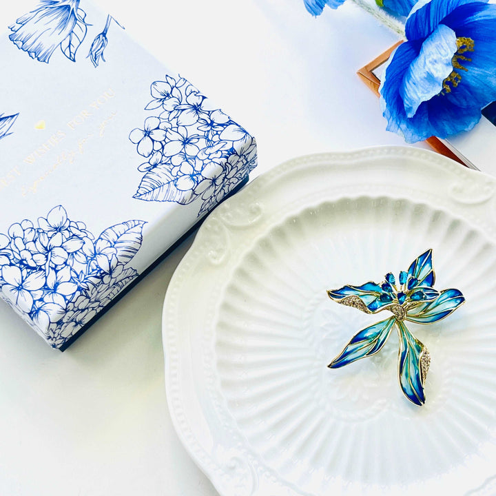 Charming Enamel Orchid Flower Brooch