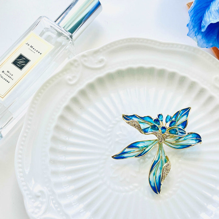 Charming Enamel Orchid Flower Brooch