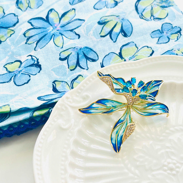 Charming Enamel Orchid Flower Brooch