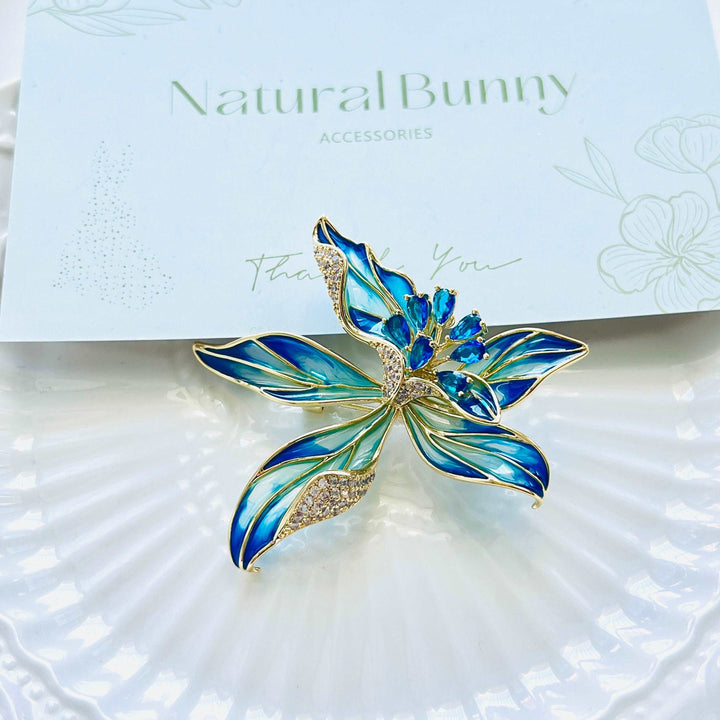 Charming Enamel Orchid Flower Brooch