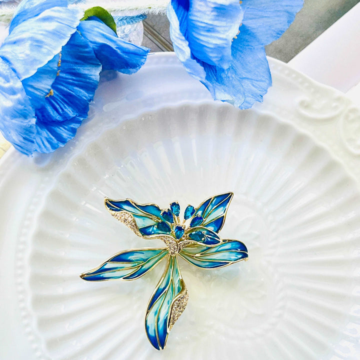Charming Enamel Orchid Flower Brooch